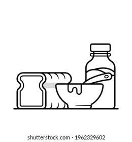 Bread, Cereal Oatmeal with Milk Bottle Coloring Book Vector Illustration