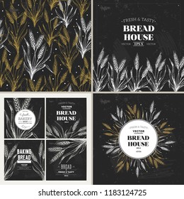 Bread chalkboard design template collection. Banners, pattern, composition. Vector illustration