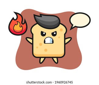 Bread character cartoon with angry gesture, cute style design for t shirt, sticker, logo element