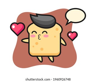 Bread character cartoon with kissing gesture, cute style design for t shirt, sticker, logo element