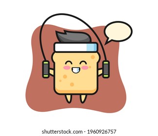 Bread character cartoon with skipping rope , cute style design for t shirt, sticker, logo element