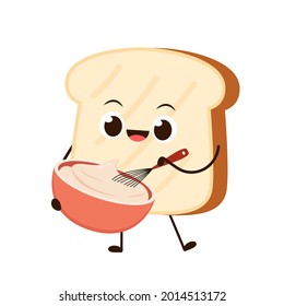 Bread character design. Bread cartoon vector on white background. Beater whisk vector.