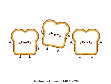 Bread character design. Cute funny bread toast character. Vector flat line cartoon kawaii character illustration icon. Toast with face character mascot concept.