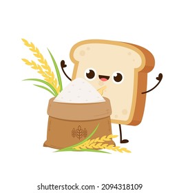 Bread character design. Bread on white background. Rice sack cartoon vector. Rice bag. Paddy and Wheat vector.
