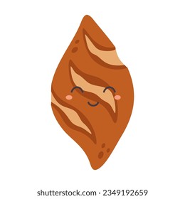 personaje de pan, divertida panadería sonriente, ilustración vectorial de personajes de bollos franceses aislados en fondo blanco