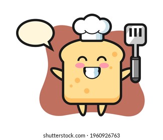 Bread character illustration as a chef is cooking, cute style design for t shirt, sticker, logo element
