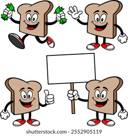 Bread Character Set 02, Hand Drawn Vector illustrations, Isolated On Transparent Background