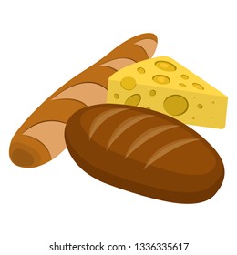 Bread, Cheese Icon. Food label, logo for Web and Banners. Cartoon Vector Illustration.