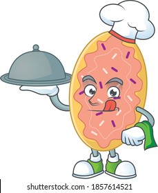 A bread chef cartoon mascot design with hat and tray. Vector illustration