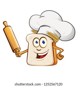 bread chef with rollin pin cartoon isolated on white background