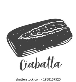 Bread Ciabatta glyph icon for bakery shop or food design, cut monochrome badge. Vector illustration.