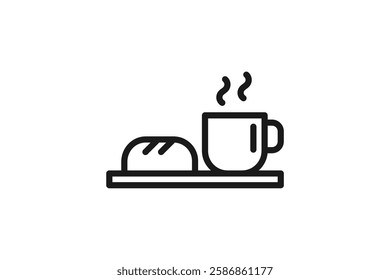 bread and coffee breakfast line icon