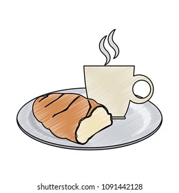 Bread and coffee breakfast scribble