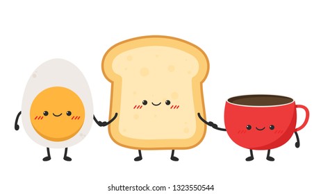bread and coffee character design. wallpaper. egg character design.