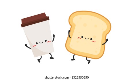 bread and coffee character design. wallpaper.