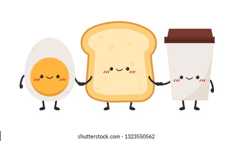 bread and coffee character design. wallpaper. egg character design.