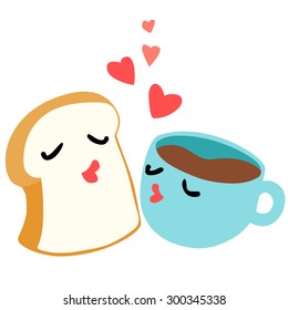 bread and coffee are lover breakfast vector illustration
