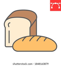 Bread color line icon, bakery and breakfast, loaf sign vector graphics, editable stroke filled outline icon, eps 10