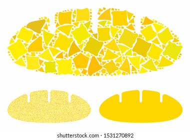 Bread composition of bumpy parts in different sizes and shades, based on bread icon. Vector abrupt dots are grouped into composition. Bread icons collage with dotted pattern.