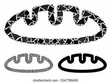 Bread composition of tremulant pieces in various sizes and color tints, based on bread icon. Vector humpy pieces are combined into illustration. Bread icons collage with dotted pattern.