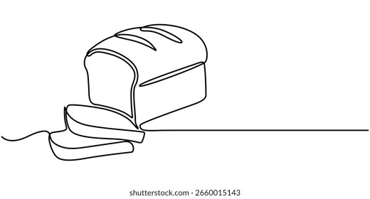  bread continuous one line drawing, bread one line drawing, Sliced wheat bread one line continuous drawing. Bakery pastry products continuous illustration.