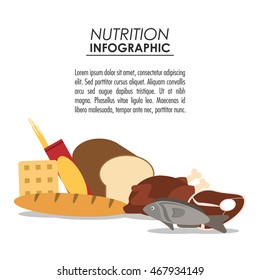 bread cookie chicken fish nutrition infographic menu food icon. Colorfull and flat illustration