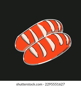 Diseño de ilustraciones de pan y utensilios de cocina en 3 colores con texto japonés