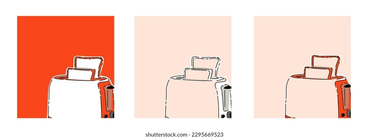 Bread and cookware illustration design in 3 colors with japanese text