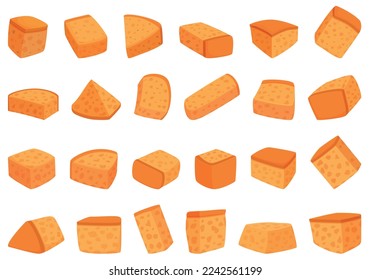 Bread croutons icons set cartoon vector. Small food. Cooking cube