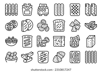 Los iconos de la colección de pan establecen el vector de contorno. Comida pequeña. Pan de cubo