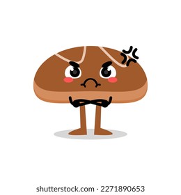 bread cute mascot character with angry expression.