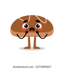 bread cute mascot character with scared expression.