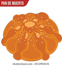 Pan de los muertos con semillas de sésamo - Pan de Muerto aislado sobre fondo blanco 