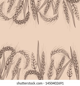 Bread design banner.Vector hand drawn wheat ears
Drawing of bunch of grain ears. Cereal illustration in vintage style.
wheat grain,granule, kernel,corn,rye,barley,oats,pic,buckwheat,grass,bran