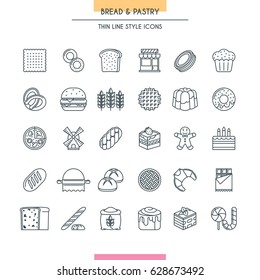 Bread and dessert thin line icons set. Vector Illustration