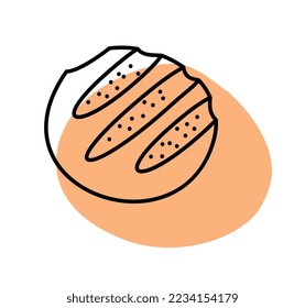 Bread doodle icon. Flour products, delicious wheat food. Creativity and art, aesthetics and elegance. Poster, banner or cover for website. Ingredient and menu. Cartoon flat vector illustration