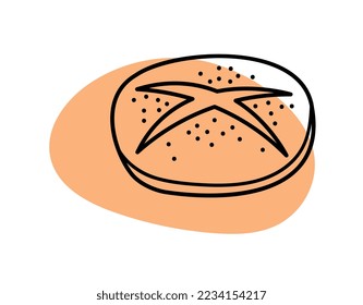 Icono del doodle de pan. Elemento gráfico para el sitio web. Logotipo para la empresa. Símbolo de productos de harina, trigo y panadería. Postre y delicadeza, comida gourmet y sabrosa. Dibujo vectorial plano de dibujos animados