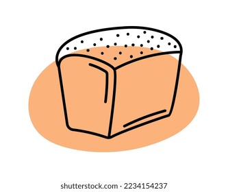 Bread doodle icon. Minimalistic graphic element for printing on fabric. Aesthetics and elegance, fashion and trend. Stylish logo for company, advertising and branding. Cartoon flat vector illustration