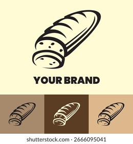 Bread is drawn with thick lines and curves that show the sliced pieces on the front, Bread Logo
