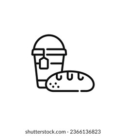 Bread and drink line icon. Fast food line icon isolated on white background