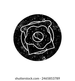 Bread and egg breakfast menu black hand drawn icon in grunge look