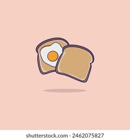 Bread with egg topping cartoon design. bread vector.