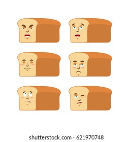 Bread emoji. emotion set. Aggressive and good rooty face. Surprised and sleep. piece of bread avatar collection

