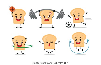 Bread Exercise Sport Different Activity Vector Illustration Sticker Character