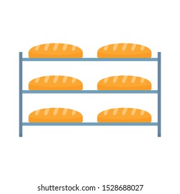 Bread in factory shelf icon. Flat illustration of bread in factory shelf vector icon for web design