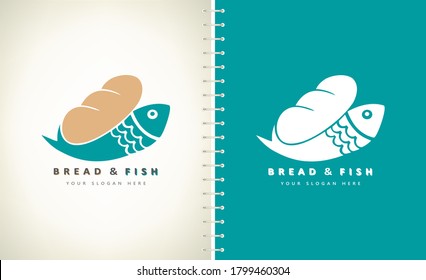 Bread and fish logo vector. Symbol of Christianity.