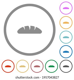 Bread flat color icons in round outlines on white background