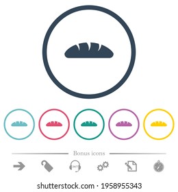 Bread flat color icons in round outlines. 6 bonus icons included.