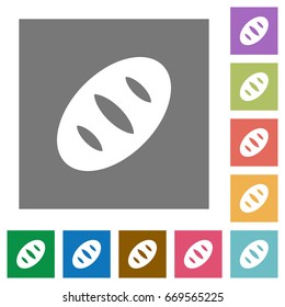 Bread flat icons on simple color square backgrounds