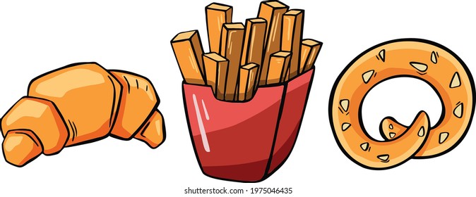 Bread flat icons set for bakery shop or patisserie. Vector illustration